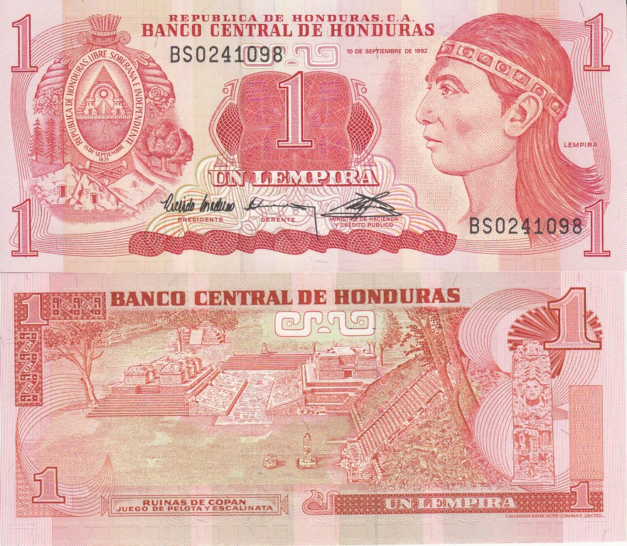 Гондурас Банкнота  1 лемпира 1989 UNC 