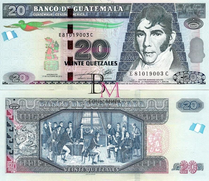Гватемала Банкнота 20 кетсалей 2012 UNC