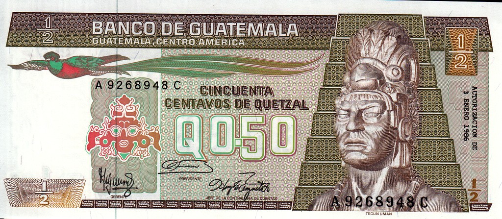Гватемала Банкнота  1/2  кетсалей 1986 UNC 