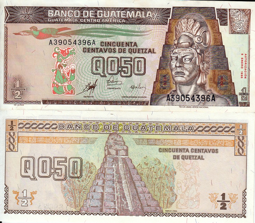 Гватемала Банкнота  1/2  кетсалей 1998 UNC 