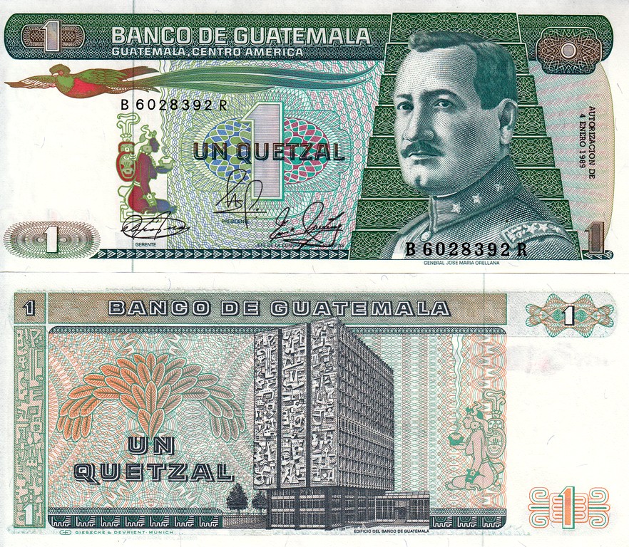 Гватемала Банкнота  1 кетсаль  1989 UNC