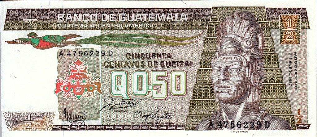 Гватемала Банкнота  1/2  кетсалей 1987 UNC 