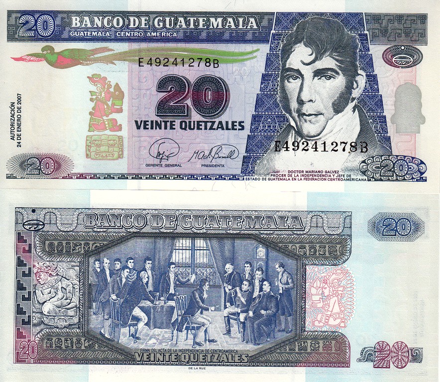 Гватемала Банкнота 20 кетсалей 2007 UNC 