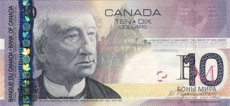 Канада Банкнота  10 долларов 2005  UNC