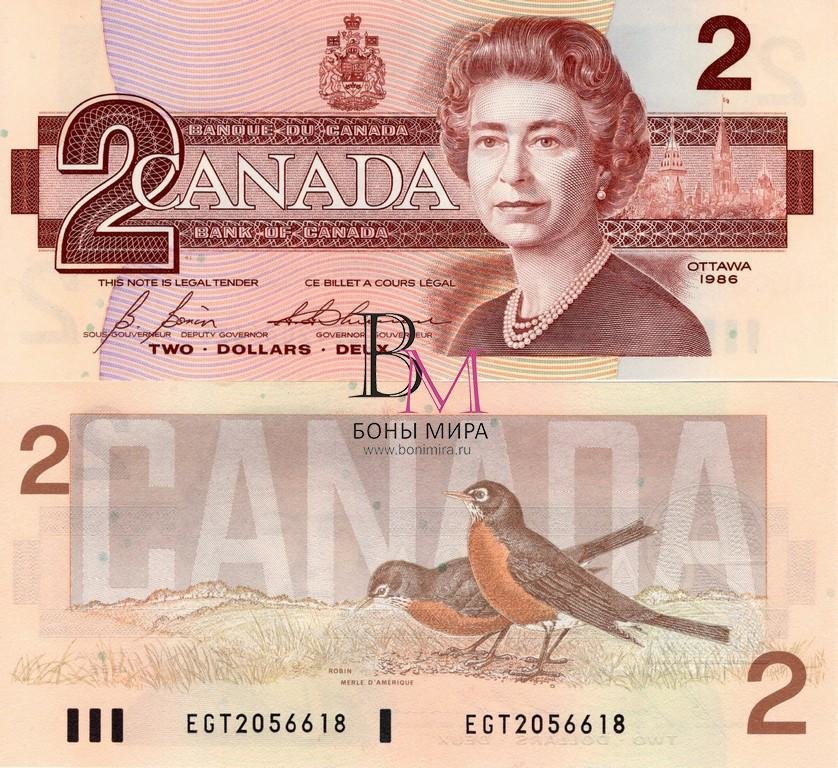 Канада Банкнота  2 доллара 1986 UNC Подпись 1