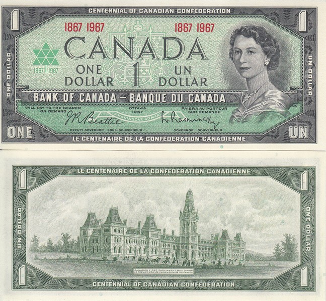 Канада Банкнота  1 доллар 1967 UNC 100 лет Конфедерации с датой
