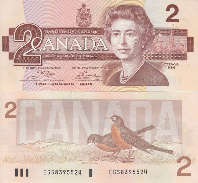 Канада Банкнота  2 доллара 1986 UNC Подпись