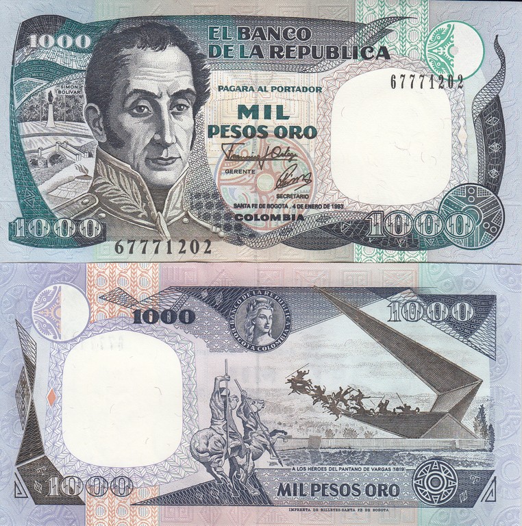 Колумбия Банкнота 1000 песо 1993 UNC