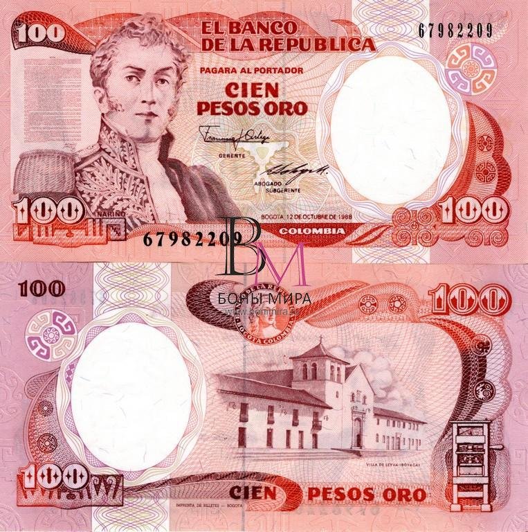 Колумбия Банкнота 100 песо 1988 UNC 