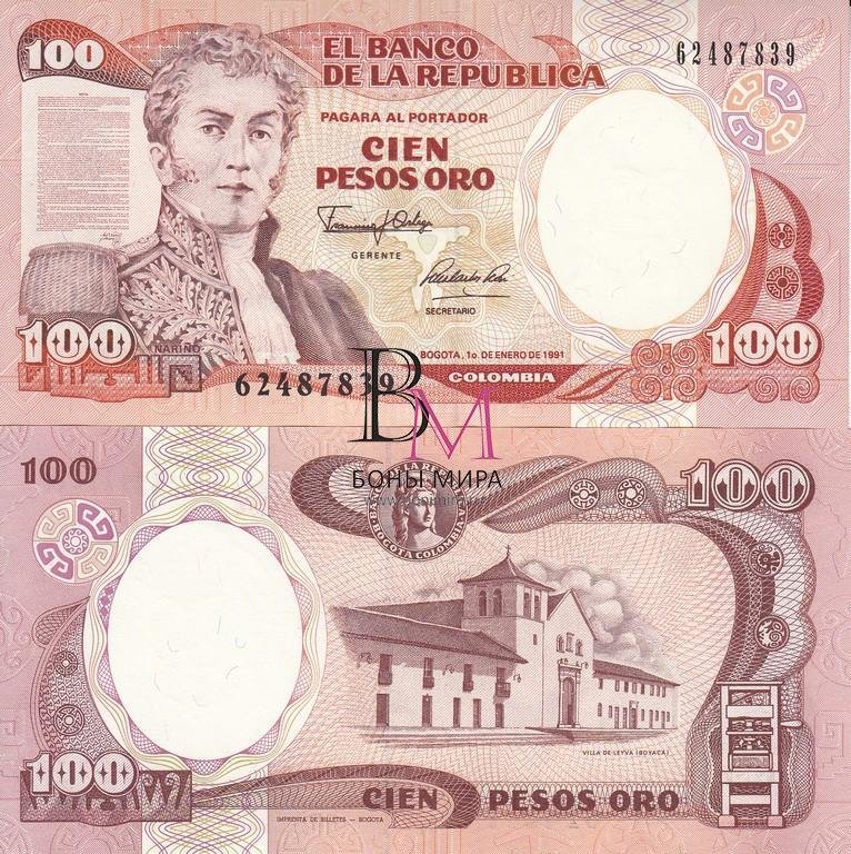 Колумбия Банкнота 100 песо 1991 UNC 