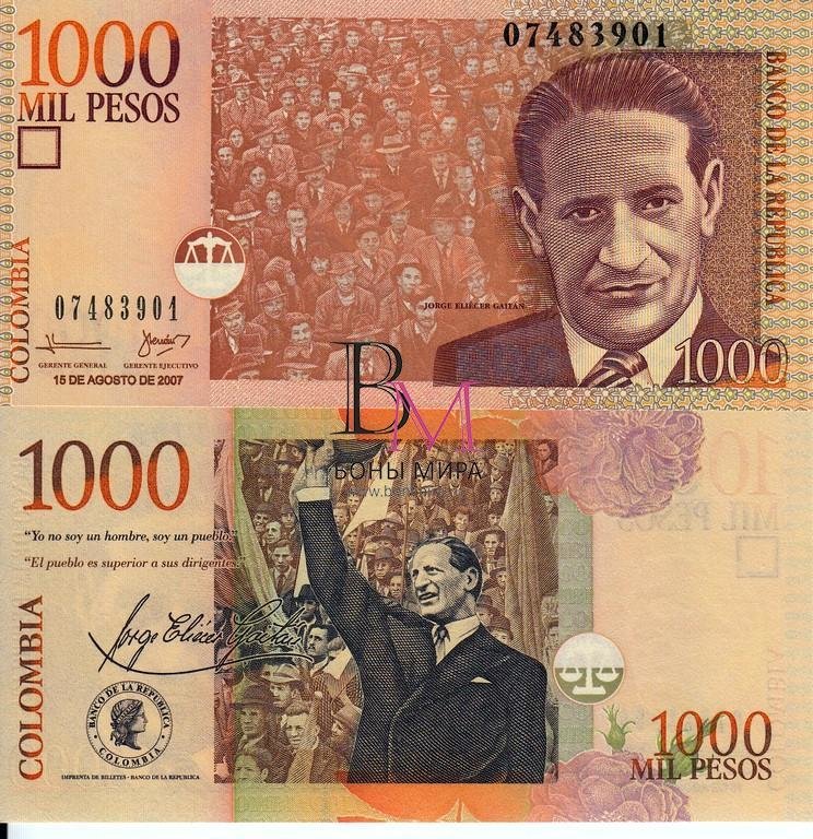 Колумбия Банкнота 1000 песо 2007 UNC 