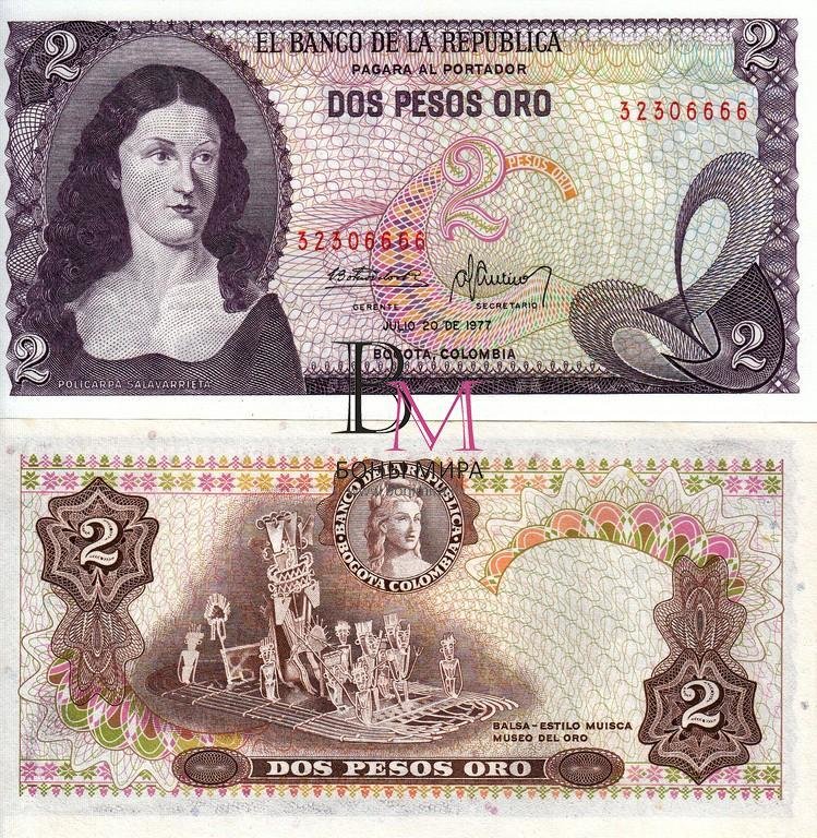 Колумбия Банкнота 2 песо 1977  UNC П-413B-2