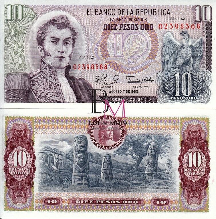 Колумбия Банкнота 10 песо UNC 1980