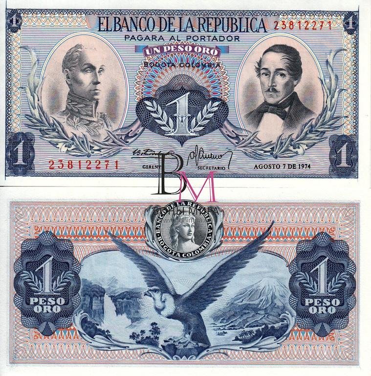 Колумбия Банкнота 1 песо 1974 UNC