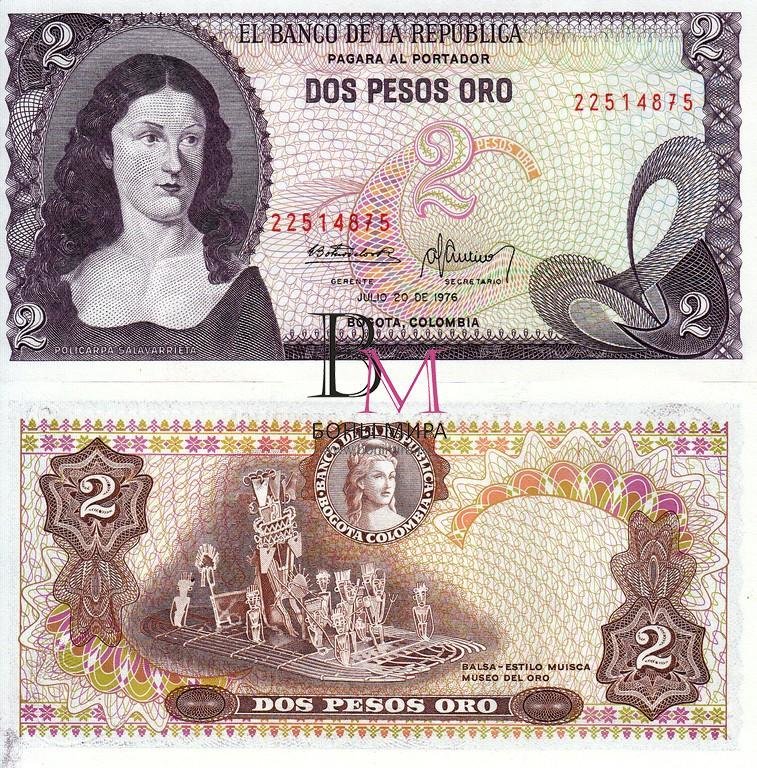 Колумбия Банкнота 2 песо 1976  UNC 
