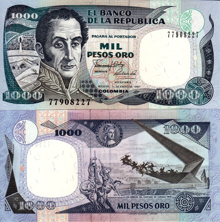 Колумбия Банкнота 1000 песо 1990 UNC