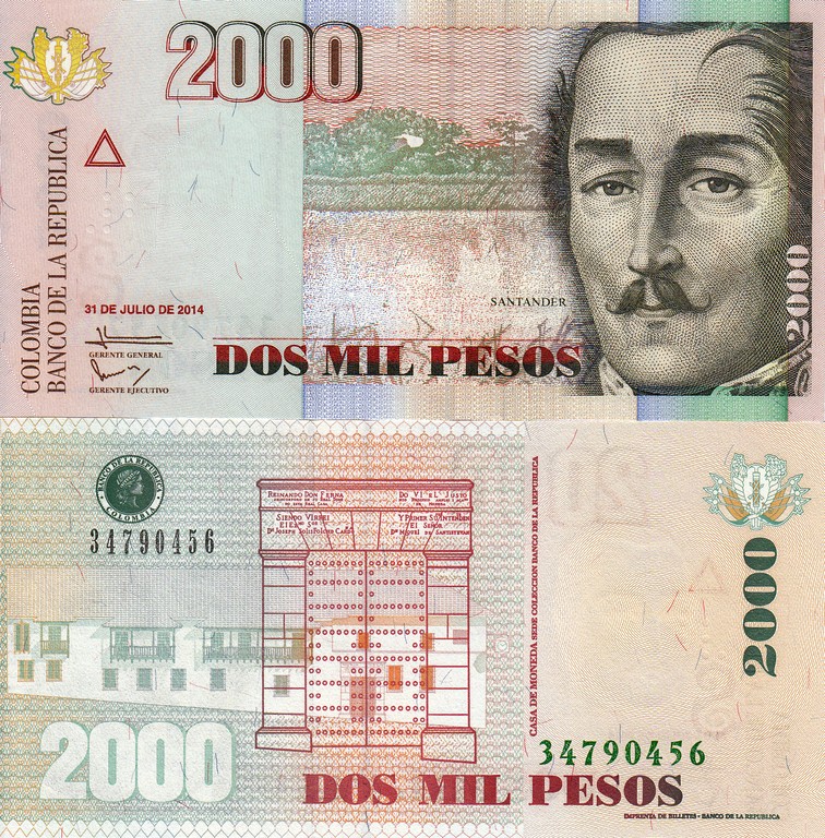 Колумбия Банкнота  2000 песо 2014 UNC (с метками для слепых) P457z