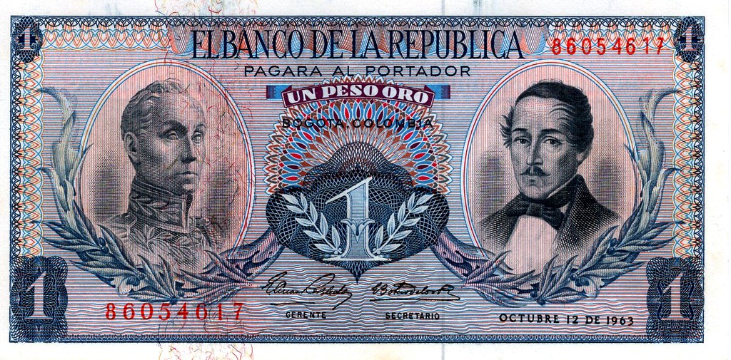 Колумбия Банкнота 1 песо 1963 UNC