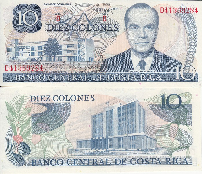 Коста Рика Банкнота 10 колун 1986 UNC