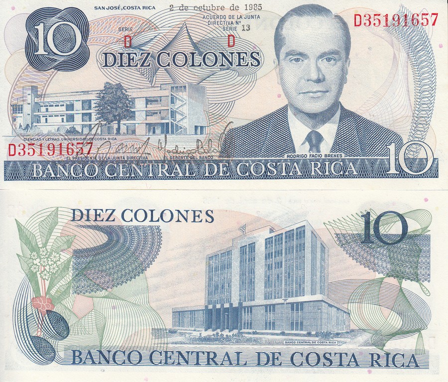 Коста Рика Банкнота 10 колун 1985 UNC