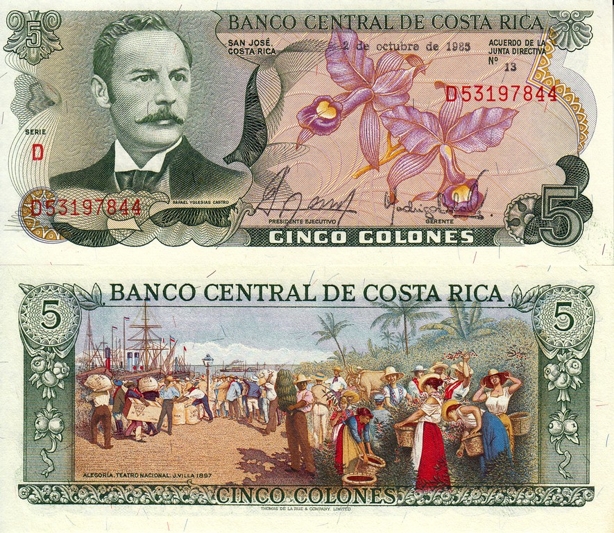 Коста Рика Банкнота 5 колун 1985 UNC 