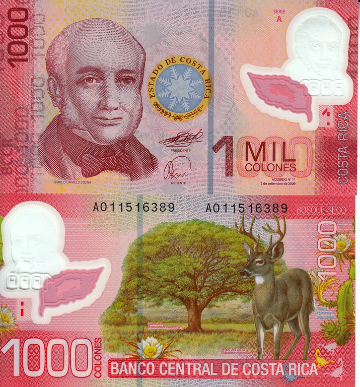 Коста Рика Банкнота 1000 колун 2009  UNC пластик