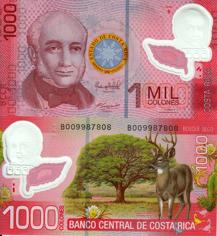 Коста Рика Банкнота 1000 колун 2013  UNC пластик