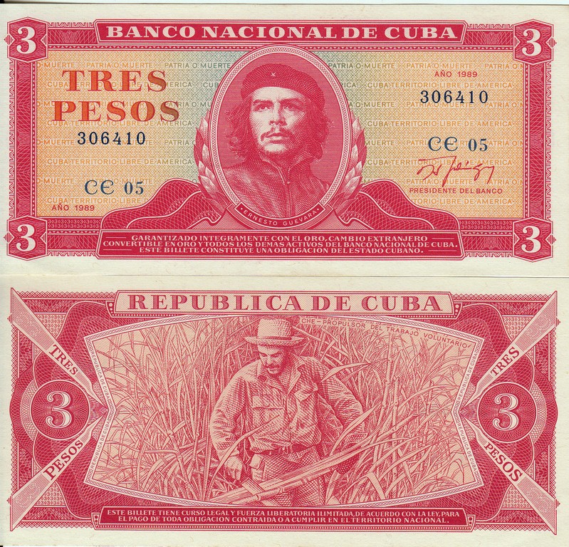 Куба Банкнота 3 песо 1989 UNC 