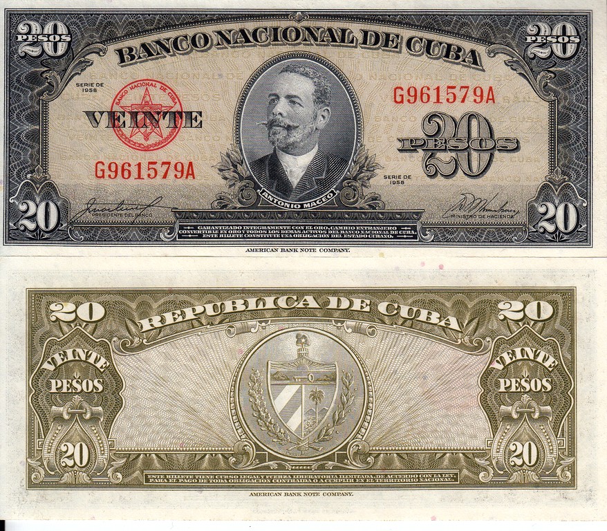 Куба Банкнота 20 песо 1958 UNC P80b