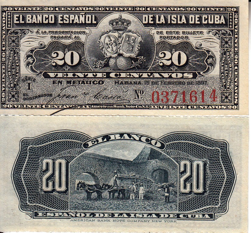 Куба Банкнота 20 сентаво 1897 UNC P53a 