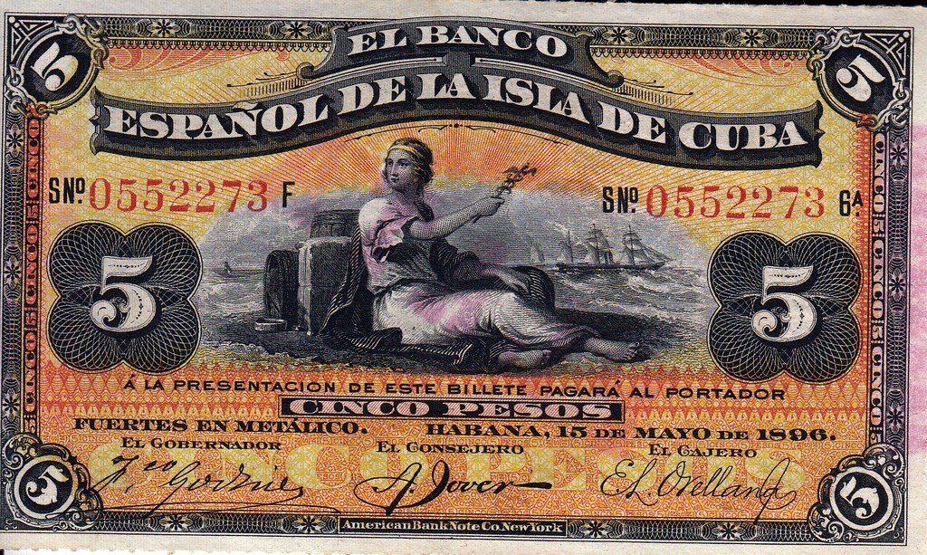 Куба Банкнота 5 песо 1896 aUNC P48b 