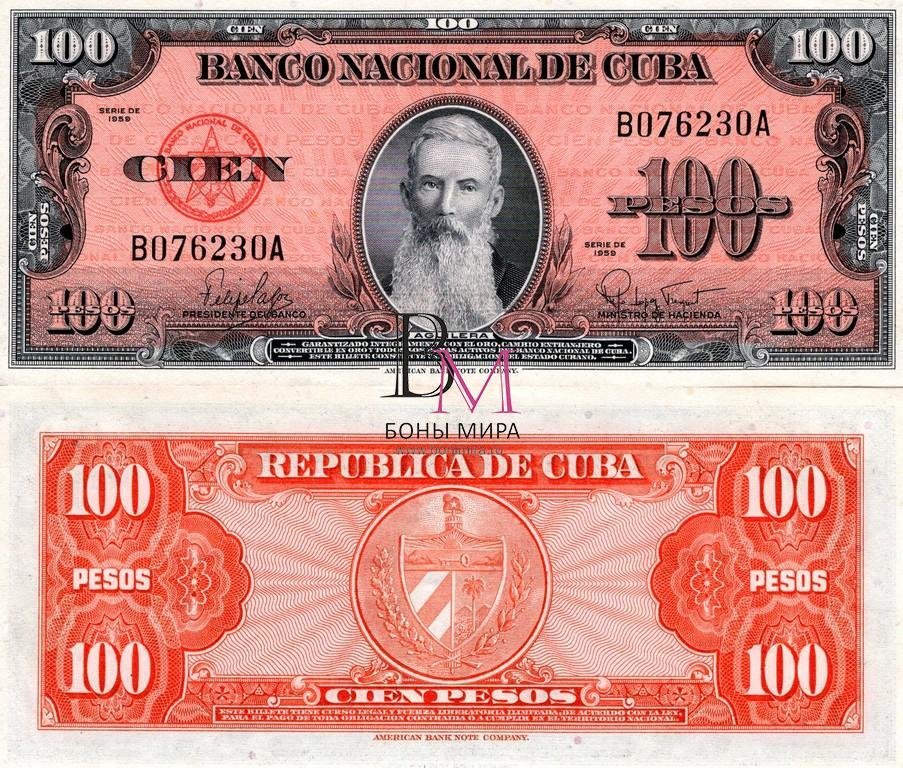 Куба Банкнота 100 песо 1959 UNC 