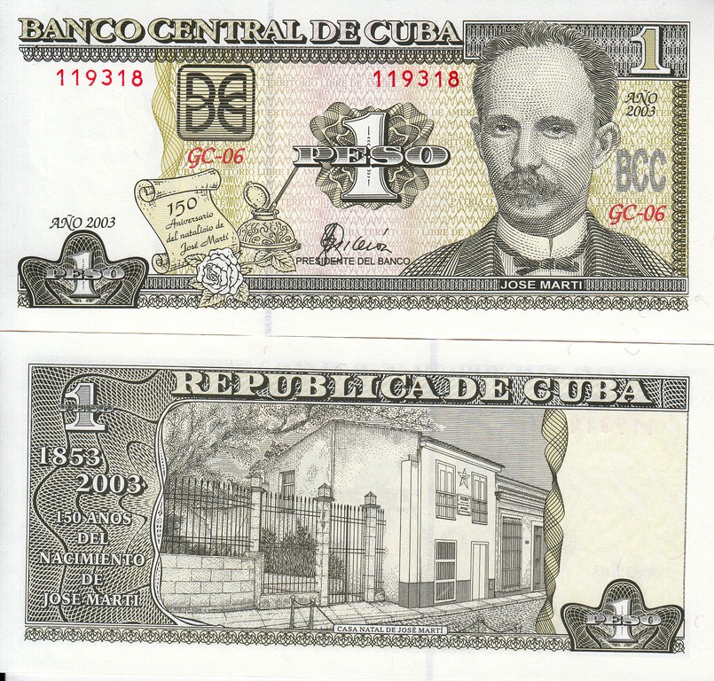 Куба Банкнота  1 песо 2003 UNC Юбилейная
