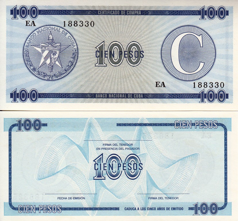 Куба Банкнота 100 песо 1985 UNC FX25