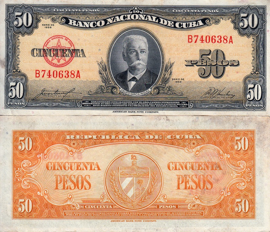 Куба Банкнота 50 песо 1958 EF/AU P81b