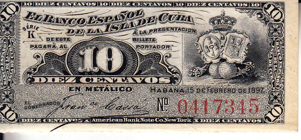 Куба Банкнота 10 сентаво 1897 UNC 