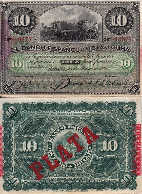 Куба Банкнота 10 песо 1896 EF P49d 