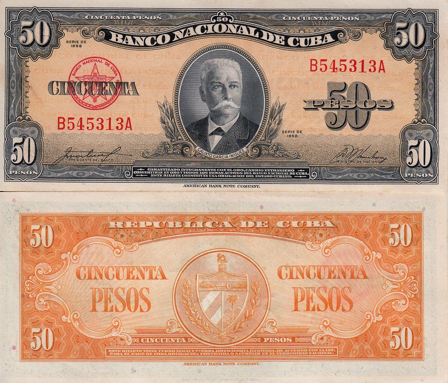 Куба Банкнота 50 песо 1958 aUNC 