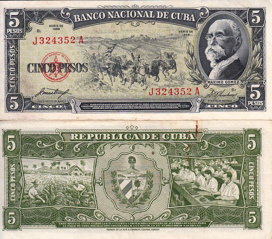 Куба Банкнота 5 песо 1958 EF P91a 