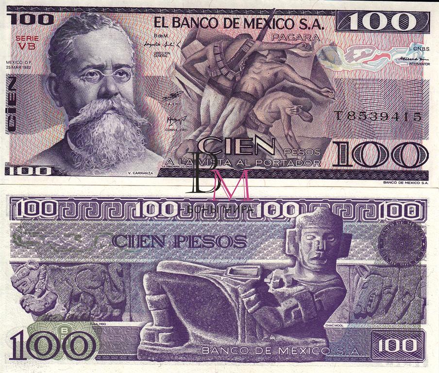 Мексика Банкнота 100 песо 1982 P74C VB