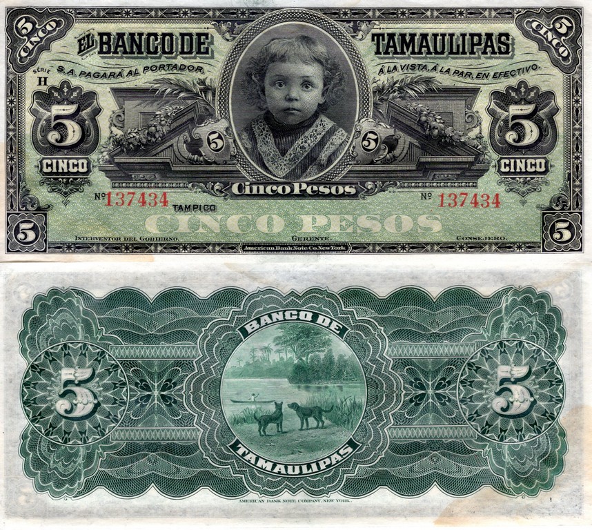 Мексика Банкнота TAMAULIPAS 5 песо 1914 aUNC 