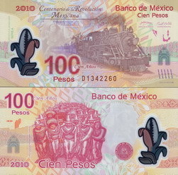 Мексика Банкнота 100 песо 2010 UNC Пластик