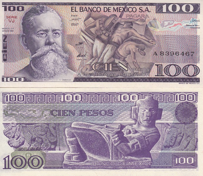 Мексика Банкнота 100 песо 1982 P74C VJ