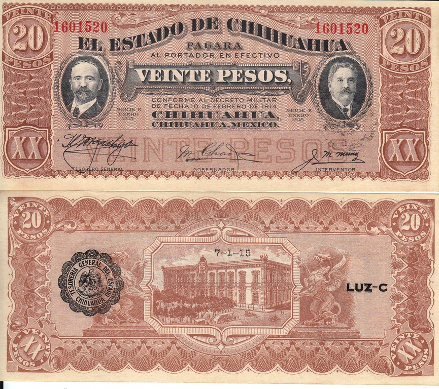 Мексика Банкнота 20 песо 1915 UNC PS537