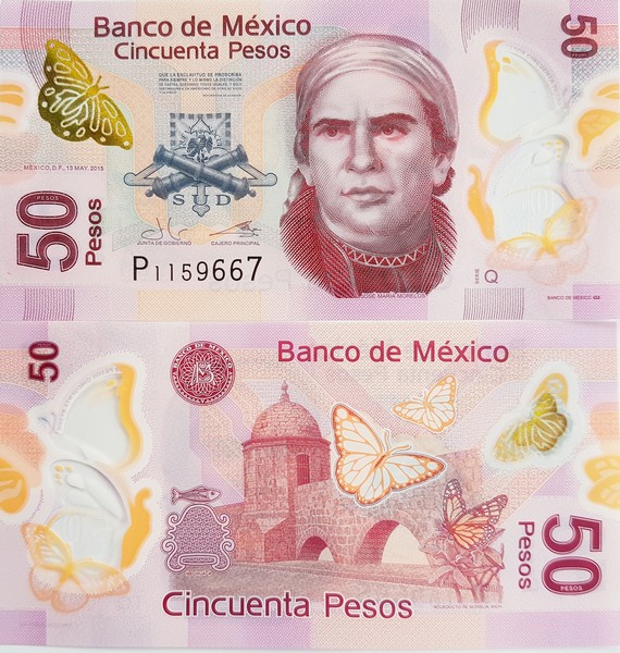Мексика Банкнота 50 песо 2015 UNC золотая бабочка