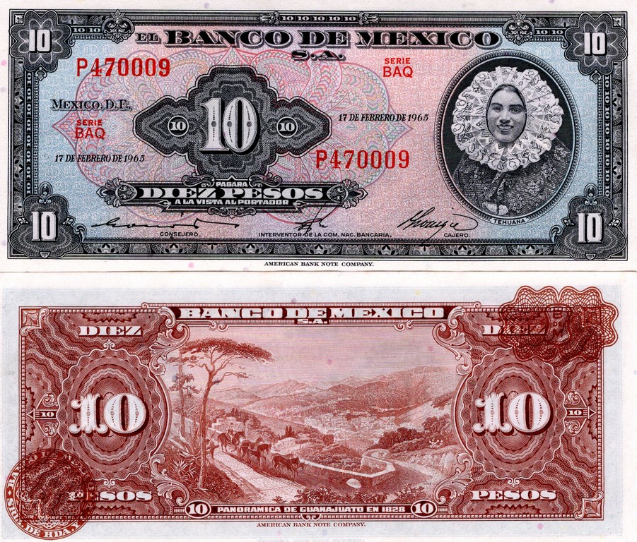 Мексика Банкнота 10 песо 1965 UNC 