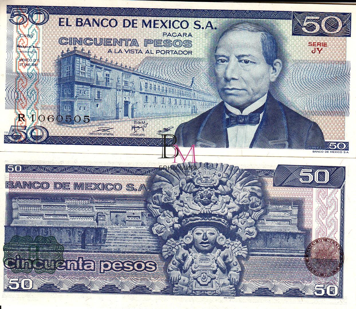 Мексика Банкнота 50 песо 1981 UNC Серия JY P-73