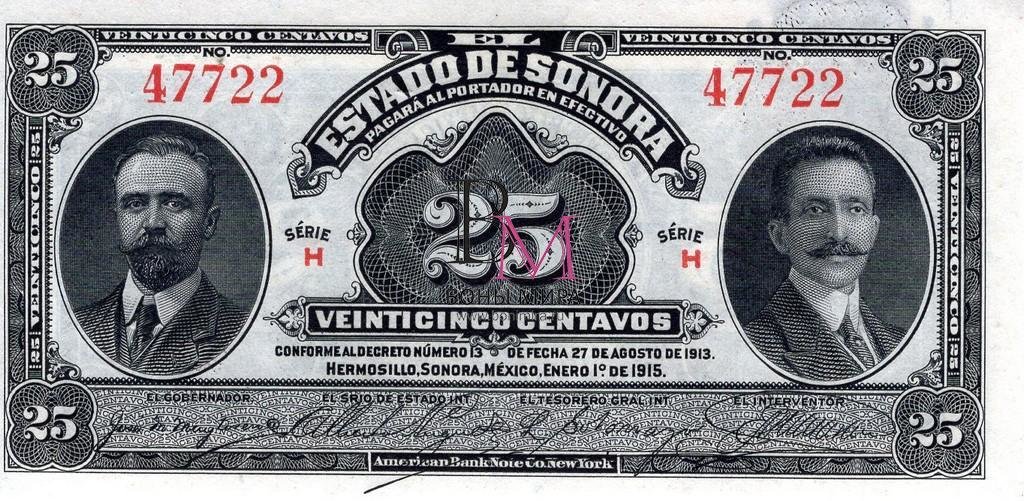 Мексика Банкнота 25 центавос 1915 UNC P s1069