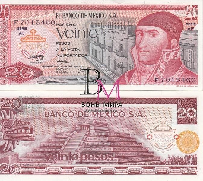 Мексика Банкнота 20 песо 1973 UNC Подпись AF