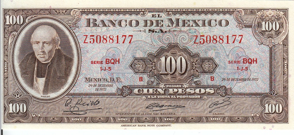 Мексика Банкнота 100 песо 1972 UNC Подпись 